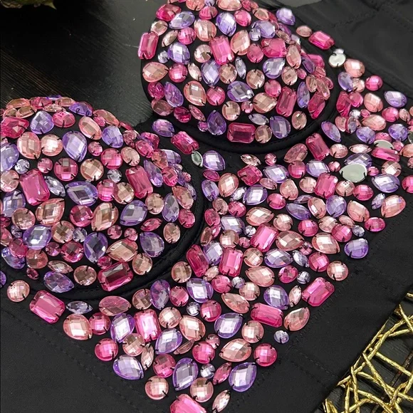 NWOT Charmian Women's Colorful Rhinestone Push Up Bra Party Bustier Crop Top - Picture 8 of 9